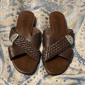 Brighton Brown Leather Sandals with Woven Strap